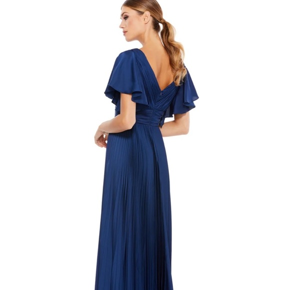 Mac duggal pleaded midi dress  flowwy sleeves built i bra size 6 cocktail party - Picture 3 of 16